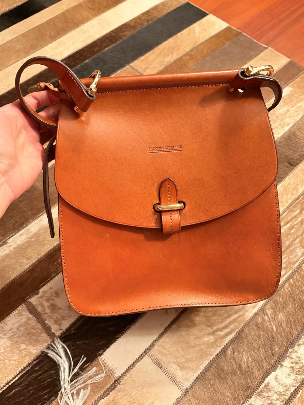 Dooney and Bourke Double Gusset Flap Saddle Bag, Cognac